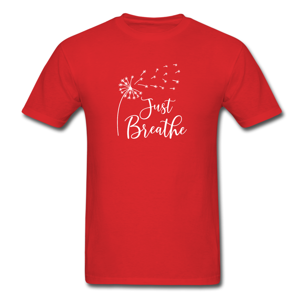 Just Breathe white Tshirt - red