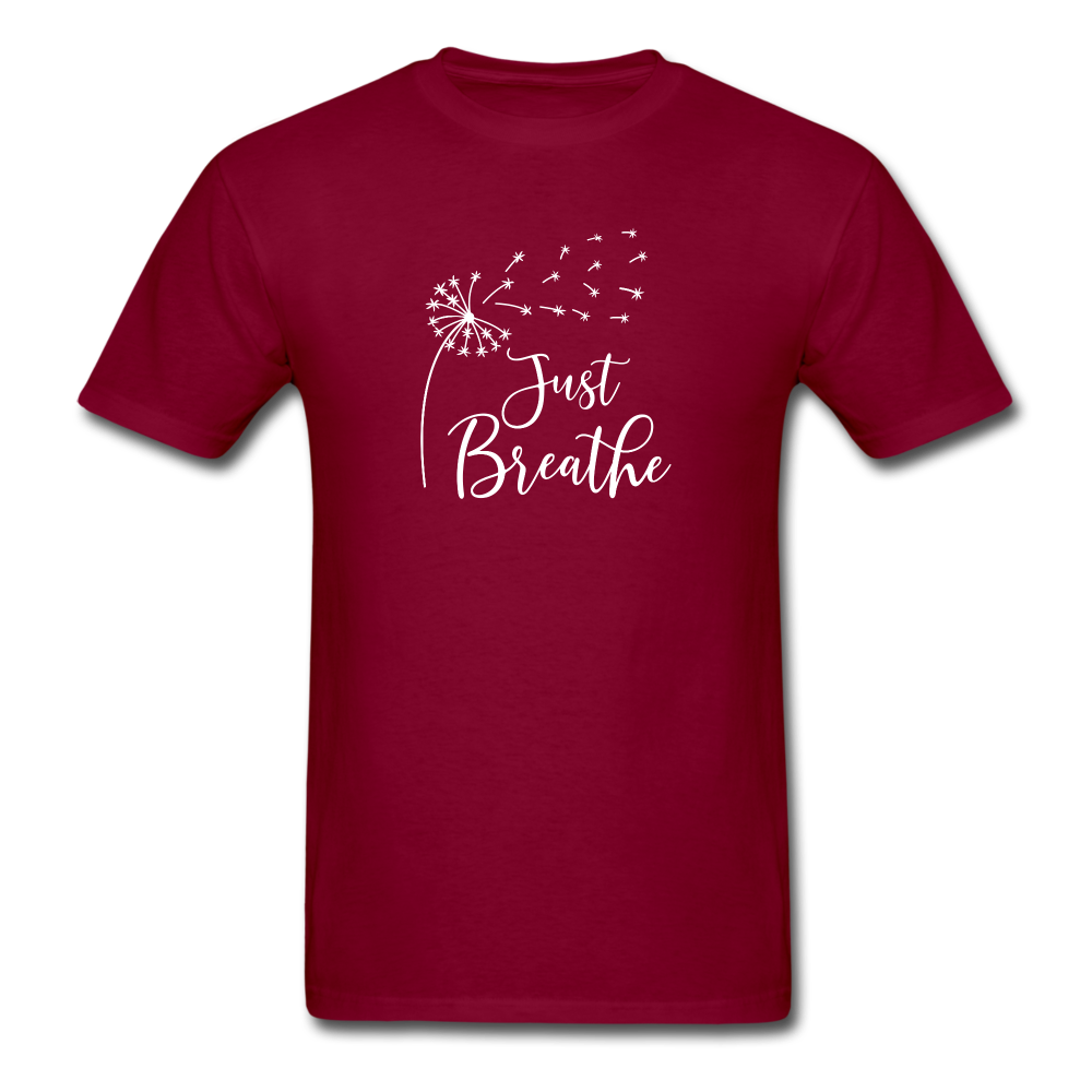 Just Breathe white Tshirt - burgundy