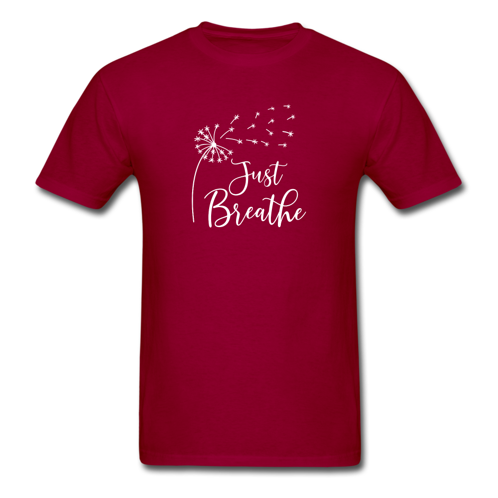 Just Breathe white Tshirt - dark red
