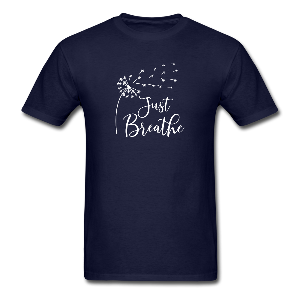 Just Breathe white Tshirt - navy