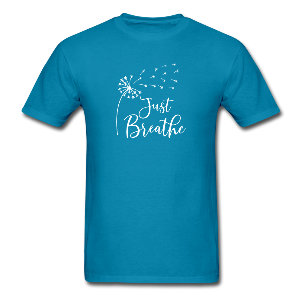 Just Breathe white Tshirt - turquoise